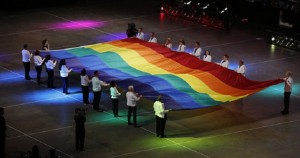 Obama welcomes athletes to Gay Games 9 Gay Games 9 opening flag