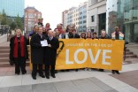 Same sex marriage supporters gather at Arlington County courthouse.